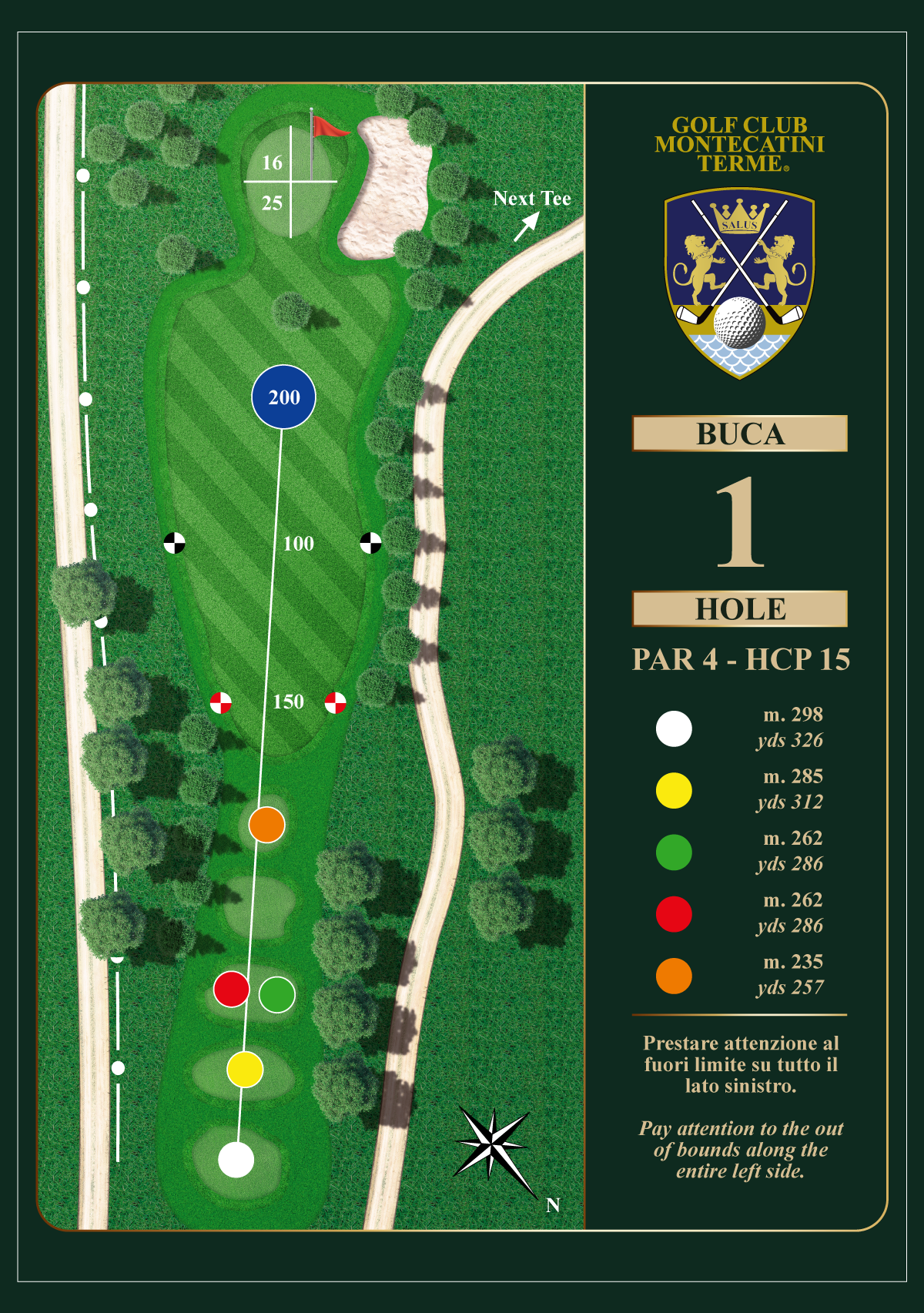 Golf Club Montecatini Terme Hole 1 map