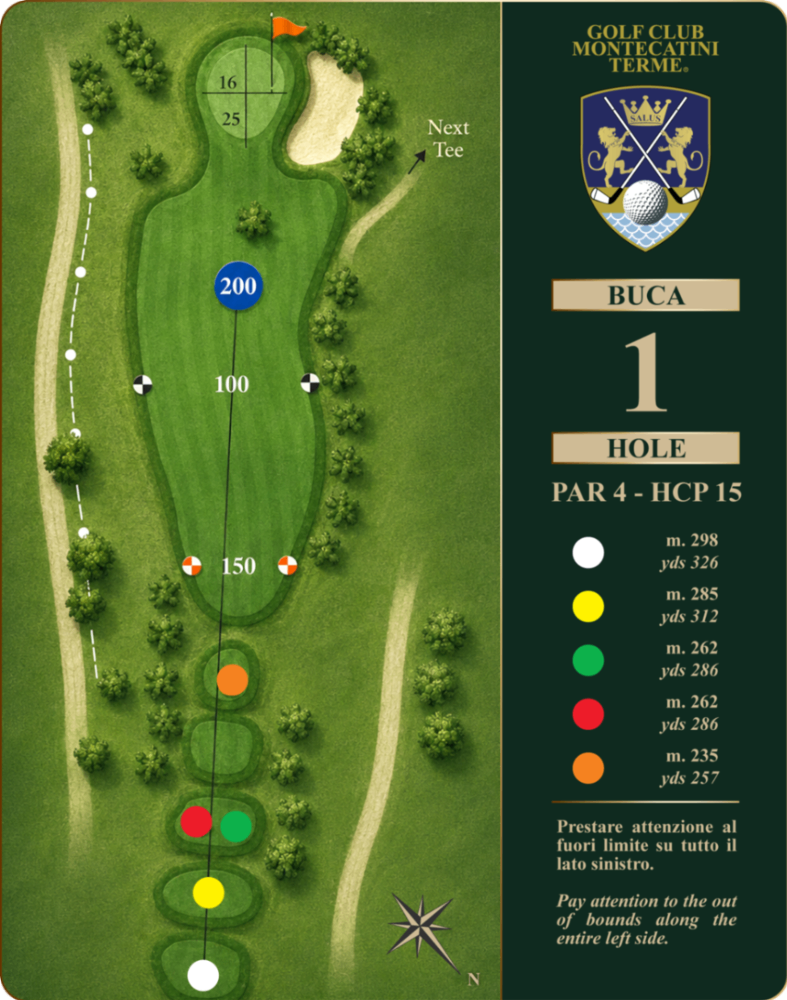 Golf Club Montecatini Terme Hole 1 map